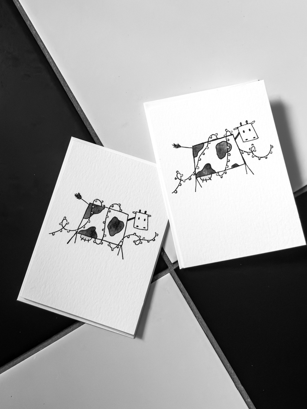 Festive Cow - Holiday - Watercolor Greetings Cards